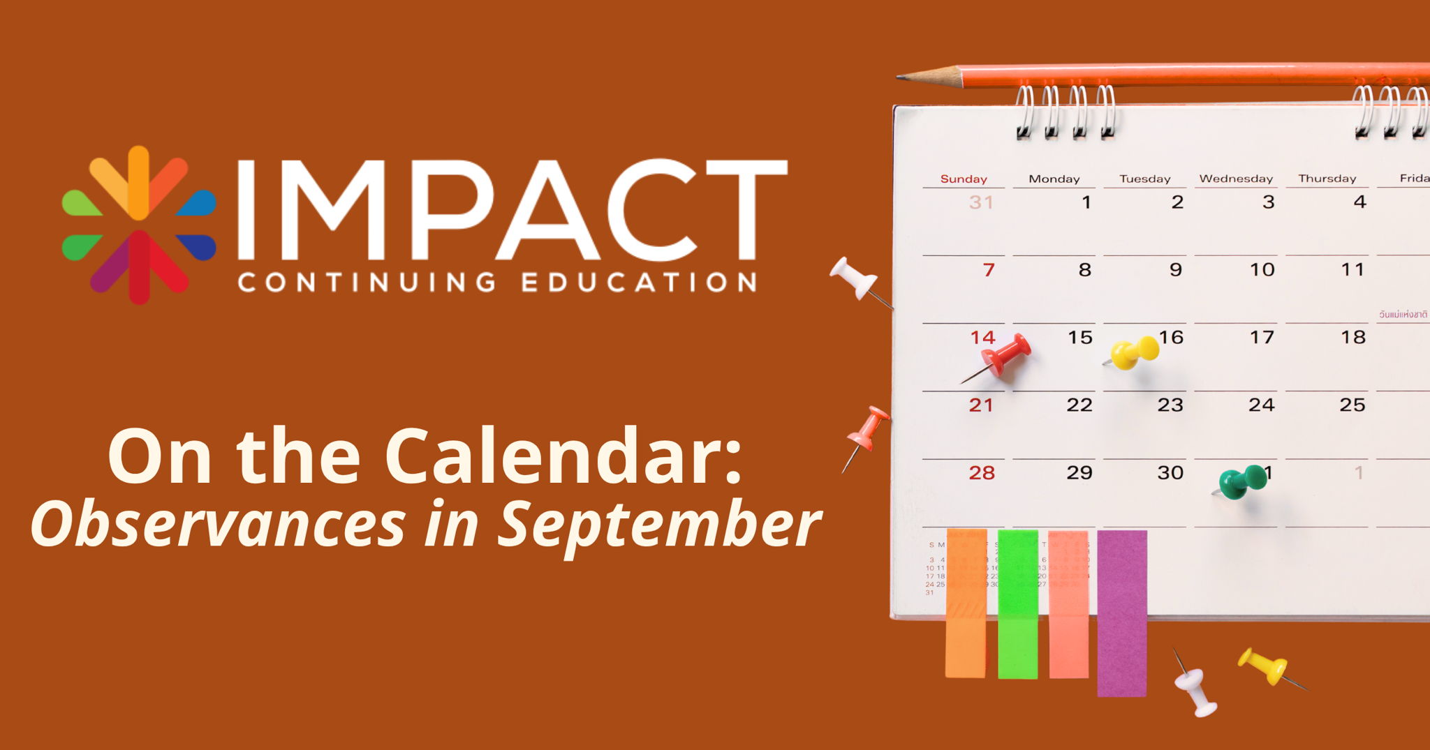 A calendar annotated to indicate the Observances to come in September