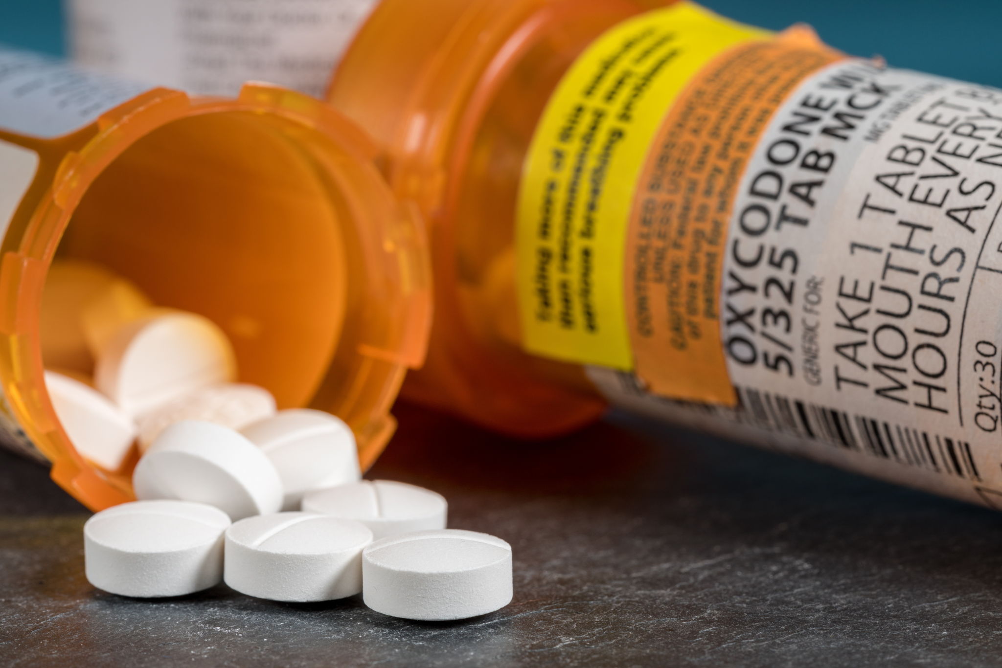 Bottle of prescription pills, labeled Oxycodone
